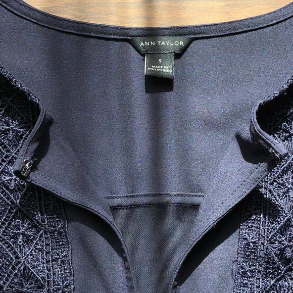 Ann Taylor Navy Top with Lace Trim - Picture 4 of 5